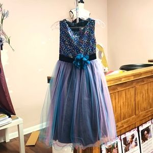 New Girls size 14 Sequin and Tulle Dress black/teal/pink/purple